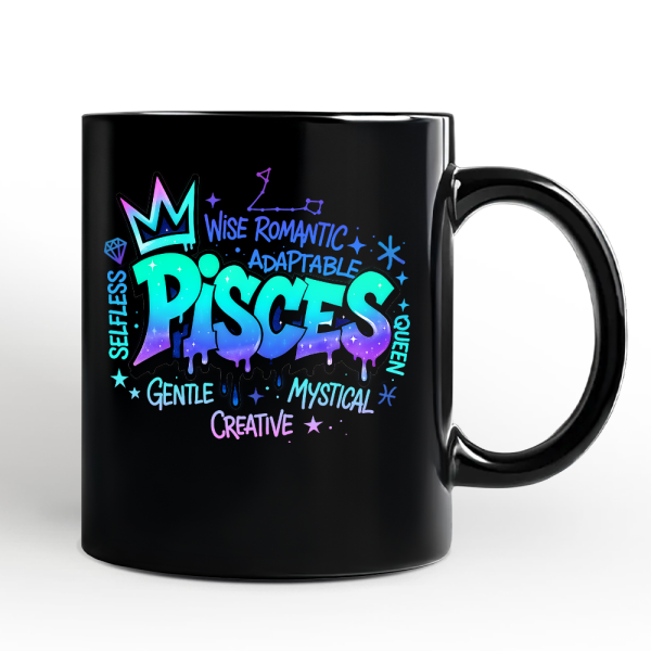 Pisces Graffiti Zodiac Personalized Mug, Street Style Astrology Horoscope Gift with Custom Name Pisces Graffiti Zodiac Personalized Mug, Street Style Astrology Horoscope Gift with Custom Name