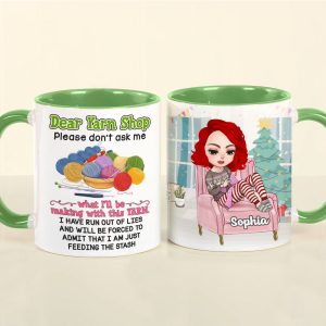 Please Don't Ask me What I'll Be Making With This Yarn Personalized Knitting Crochet Mug, Christmas Tree Decor