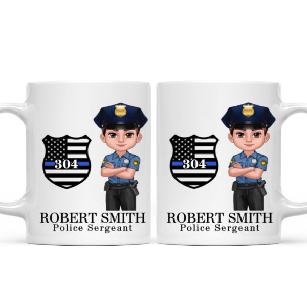 Police Thin Blue Line Personalized Mug, Appreciation Gift, Christmas Gift For Colleagues, Boss, Police Officers, Sheriff, Deputy Sheriff