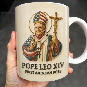 Pope Leo XIV First American Pope, Pope With American Flag And Cross - Personalized Custom Coffee Mug - FTH091_MG
