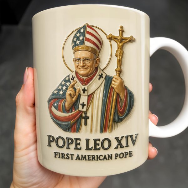 Pope Leo XIV First American Pope, Pope With American Flag And Cross - Personalized Custom Coffee Mug - FTH091_MG Pope Leo XIV First American Pope, Pope With American Flag And Cross - Personalized Custom Coffee Mug - FTH091_MG