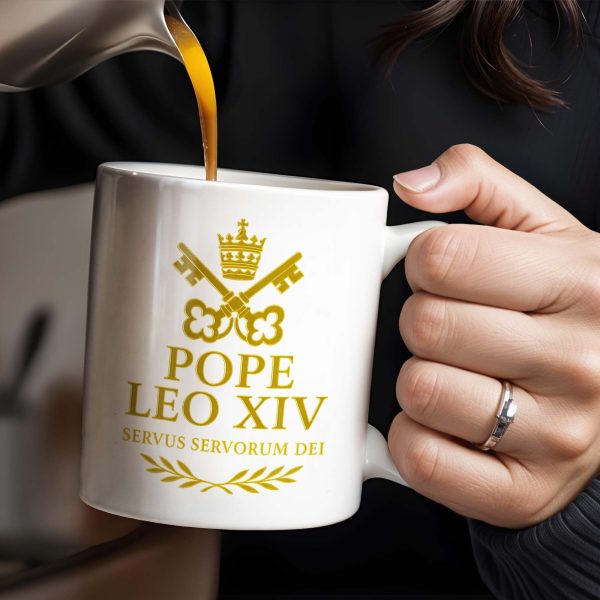 Pope Leo XIV, Servus Servorum Dei, Portrait and Religious Emblem - Personalized Custom Coffee Mug - FTH085_MG Pope Leo XIV, Servus Servorum Dei, Portrait and Religious Emblem - Personalized Custom Coffee Mug - FTH085_MG