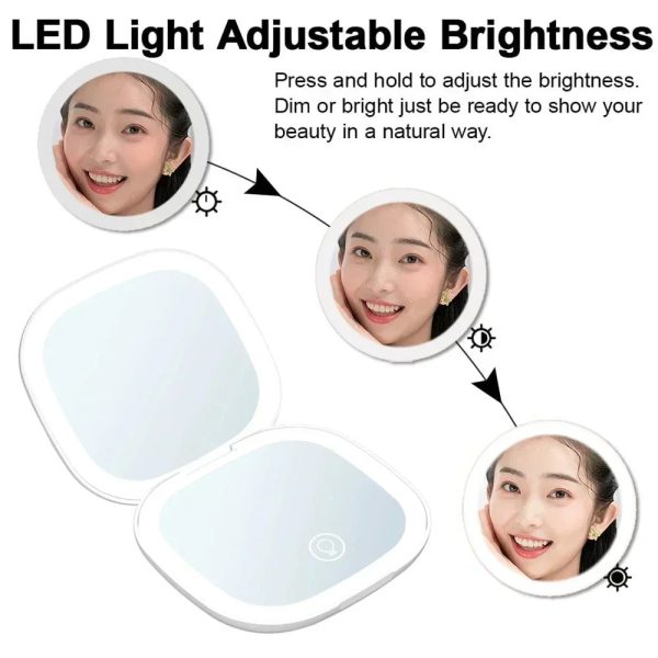 Portable Led Makeup Mirror With 1X/5X Magnification, Usb Rechargeable