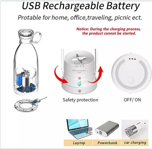 Portable Mini Juice Blender Bottle With Wireless Charging