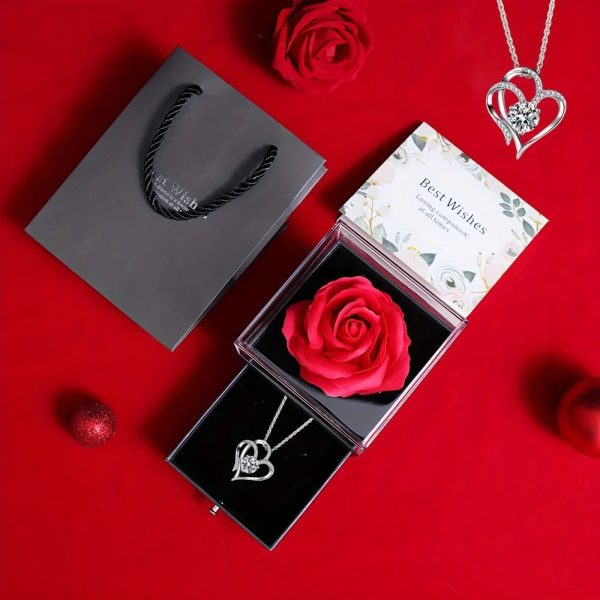 Preserved Rose Gift Box with Heart Necklace for Special Occasions