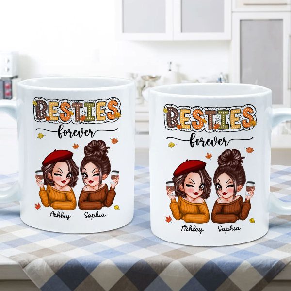 Pretty Besties Sisters Fall Season Pattern Personalized Mug