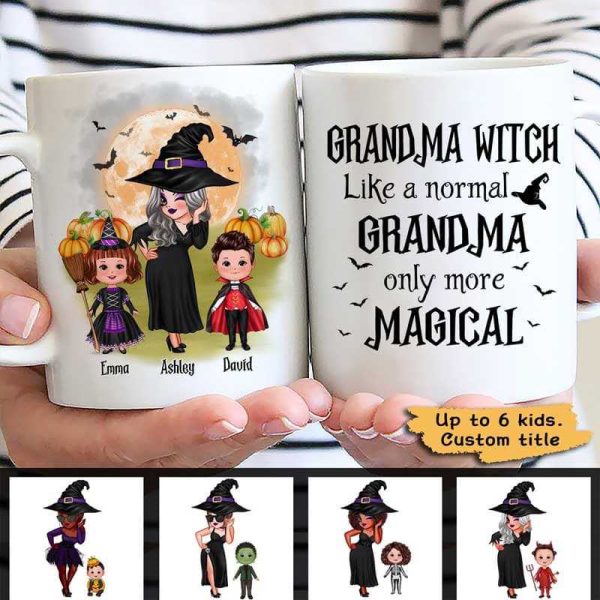 Pretty Grandma With Grandkids Halloween Personalized Mug Pretty Grandma With Grandkids Halloween Personalized Mug