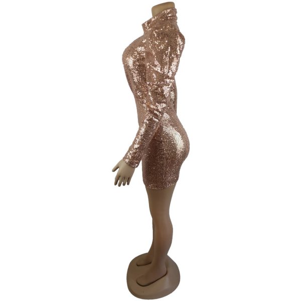 Puff Sleeve Hollow Out Sequin Bodycon Mini Dresses Puff Sleeve Hollow Out Sequin Bodycon Mini Dresses