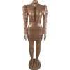 Puff Sleeve Hollow Out Sequin Bodycon Mini Dresses Puff Sleeve Hollow Out Sequin Bodycon Mini Dresses