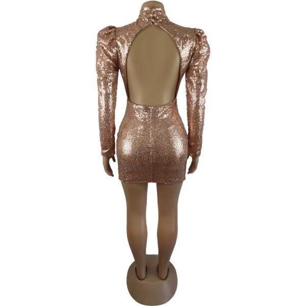 Puff Sleeve Hollow Out Sequin Bodycon Mini Dresses Puff Sleeve Hollow Out Sequin Bodycon Mini Dresses