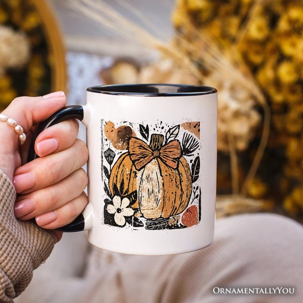 Pumpkin Fall Floral Personalized Mug, Thanksgiving Coquette Bow Gift with Custom Name Pumpkin Fall Floral Personalized Mug, Thanksgiving Coquette Bow Gift with Custom Name