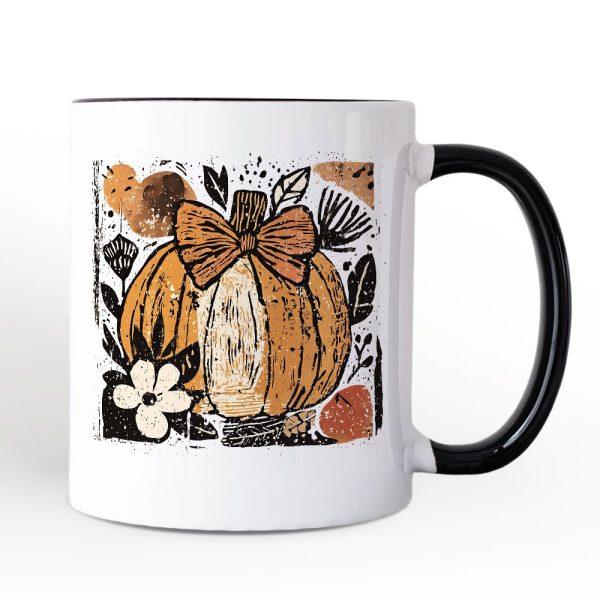 Pumpkin Fall Floral Personalized Mug, Thanksgiving Coquette Bow Gift with Custom Name Pumpkin Fall Floral Personalized Mug, Thanksgiving Coquette Bow Gift with Custom Name