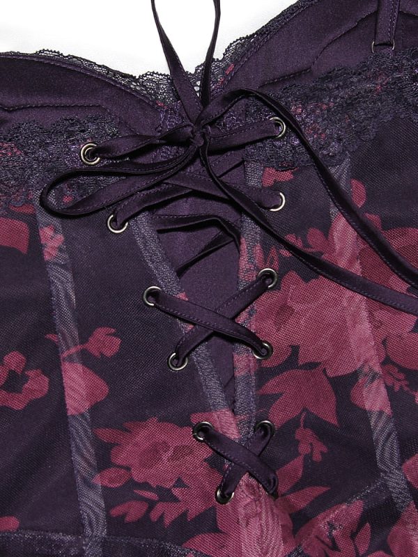 Purple Floral Print Mesh Strap Midi Dress Purple Floral Print Mesh Strap Midi Dress