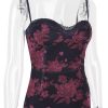 Purple Floral Print Mesh Strap Midi Dress Purple Floral Print Mesh Strap Midi Dress