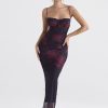 Purple Floral Print Mesh Strap Midi Dress Purple Floral Print Mesh Strap Midi Dress