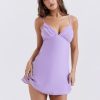 Purple Satin Back Bow Tie-Up Mini Dress