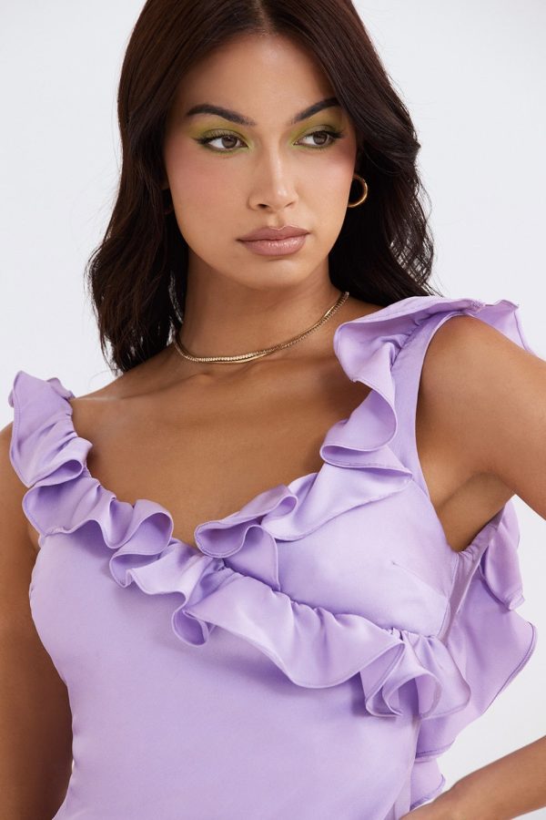 Purple Satin Frill Mini Dress Purple Satin Frill Mini Dress