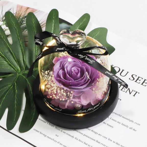 Purple Soap Rose In Glass Dome With Led Light Purple Soap Rose In Glass Dome With Led Light