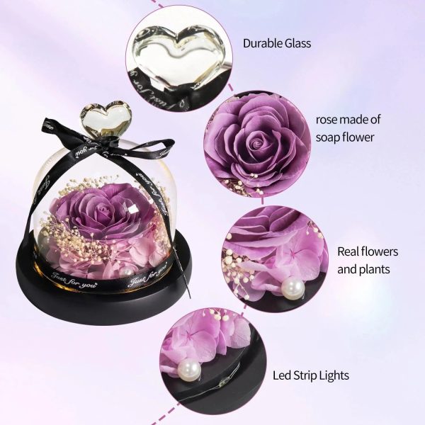 Purple Soap Rose In Glass Dome With Led Light Purple Soap Rose In Glass Dome With Led Light