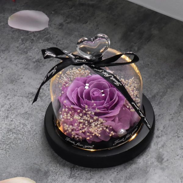 Purple Soap Rose In Glass Dome With Led Light Purple Soap Rose In Glass Dome With Led Light
