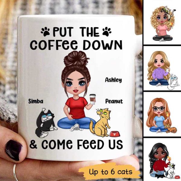 Put The Coffee Down And Feed Us Funny Cartoon Cats Personalized Mug Put The Coffee Down And Feed Us Funny Cartoon Cats Personalized Mug