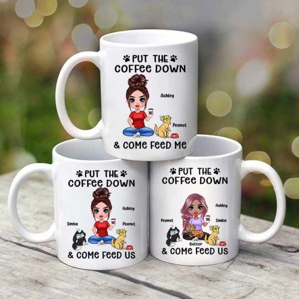 Put The Coffee Down And Feed Us Funny Cartoon Cats Personalized Mug Put The Coffee Down And Feed Us Funny Cartoon Cats Personalized Mug