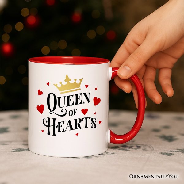 Queen of Hearts Crown Personalized Mug, Royal Retro Valentine Gift with Custom Name Queen of Hearts Crown Personalized Mug, Royal Retro Valentine Gift with Custom Name