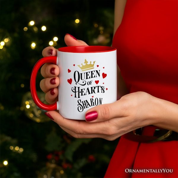 Queen of Hearts Crown Personalized Mug, Royal Retro Valentine Gift with Custom Name Queen of Hearts Crown Personalized Mug, Royal Retro Valentine Gift with Custom Name