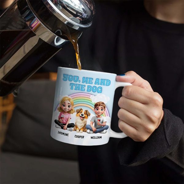Rainbow You, Me And The Dog - 3D Inflated Effect Printed Mug, Personalized White Edge-to-Edge Mug