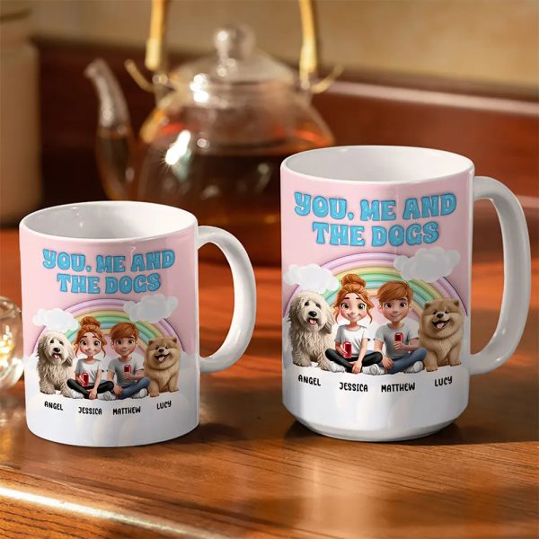 Rainbow You, Me And The Dog - 3D Inflated Effect Printed Mug, Personalized White Edge-to-Edge Mug