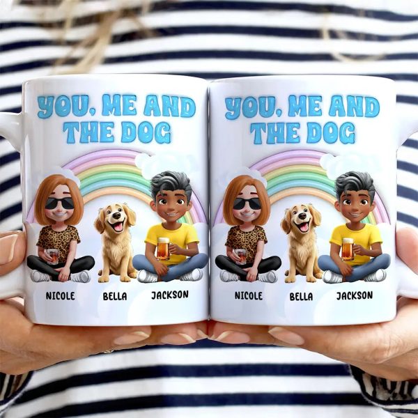 Rainbow You, Me And The Dog - 3D Inflated Effect Printed Mug, Personalized White Edge-to-Edge Mug