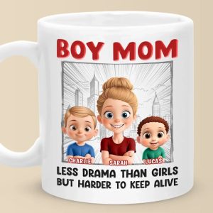 Raising Boys, Surviving Chaos - Family Personalized Custom Mug - Mother's Day, Gift For Mom, Son