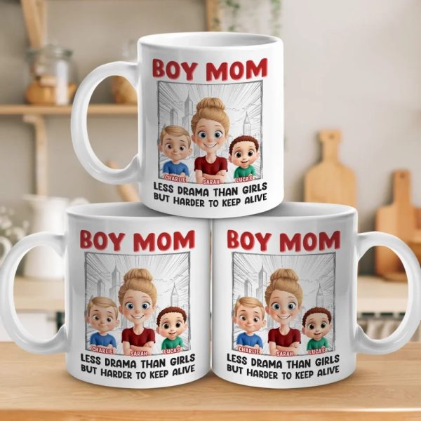 Raising Boys, Surviving Chaos - Family Personalized Custom Mug - Mother's Day, Gift For Mom, Son