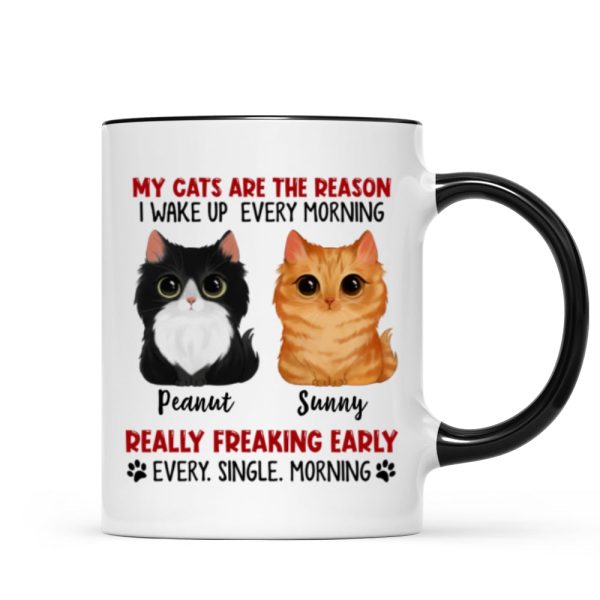 Reason I Wake Up Early Watercolor Cute Cats Personalized Mug