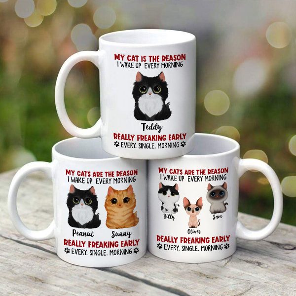 Reason I Wake Up Early Watercolor Cute Cats Personalized Mug