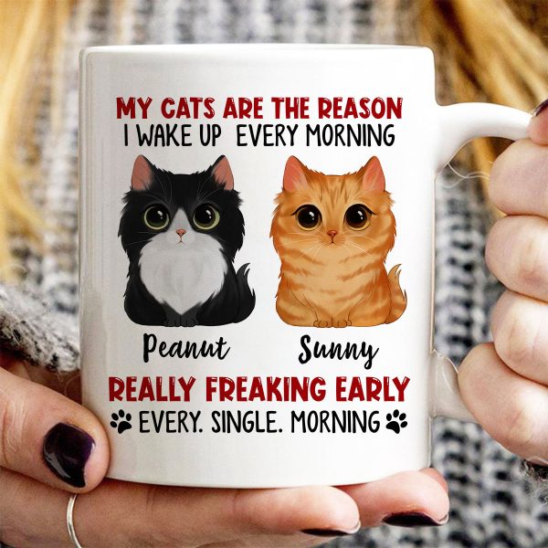 Reason I Wake Up Early Watercolor Cute Cats Personalized Mug