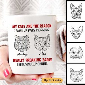 Reason Wake Up Early Cat Head Outline Personalized Mug