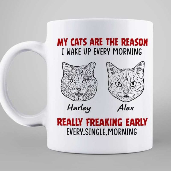 Reason Wake Up Early Cat Head Outline Personalized Mug