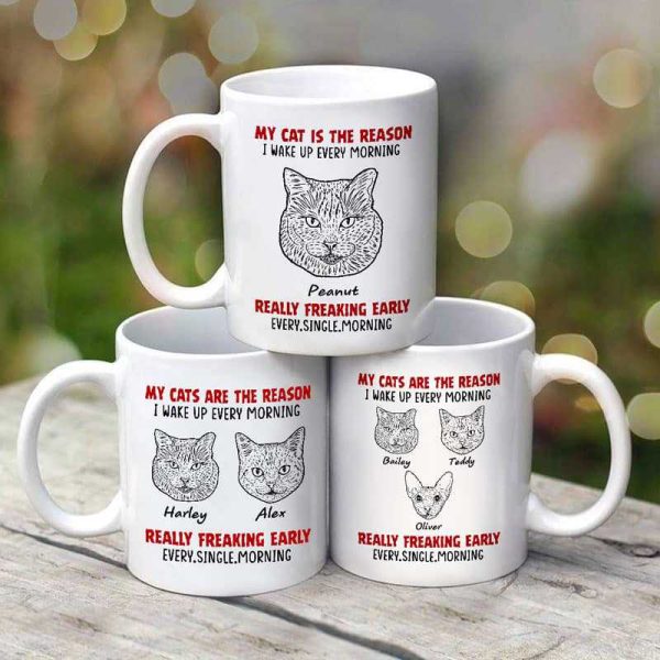 Reason Wake Up Early Cat Head Outline Personalized Mug