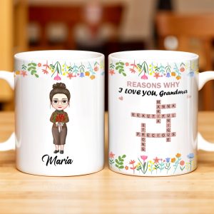 Reasons Why I Love You Grandma Cartoon Character Floral Mug - Personalized Custom Coffee Mug - GRM051_MG