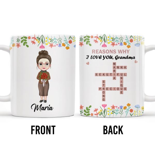 Reasons Why I Love You Grandma Cartoon Character Floral Mug - Personalized Custom Coffee Mug - GRM051_MG