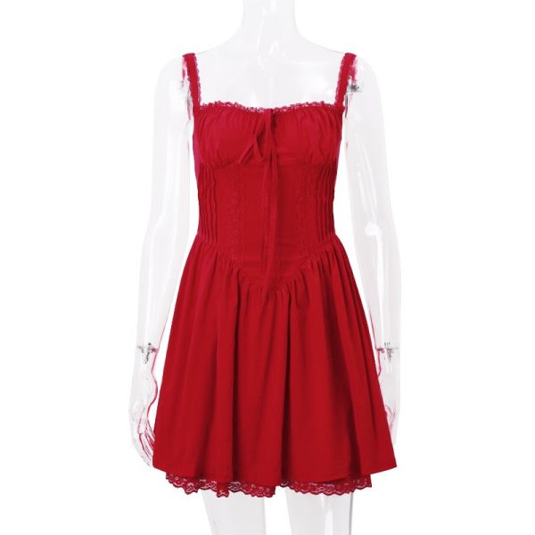 Red Corset Strap Frill Mini Dress Red Corset Strap Frill Mini Dress