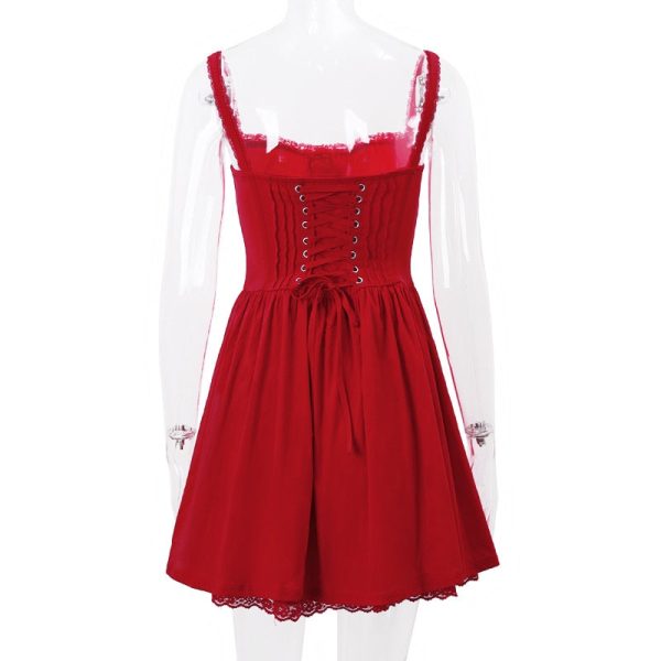 Red Corset Strap Frill Mini Dress Red Corset Strap Frill Mini Dress