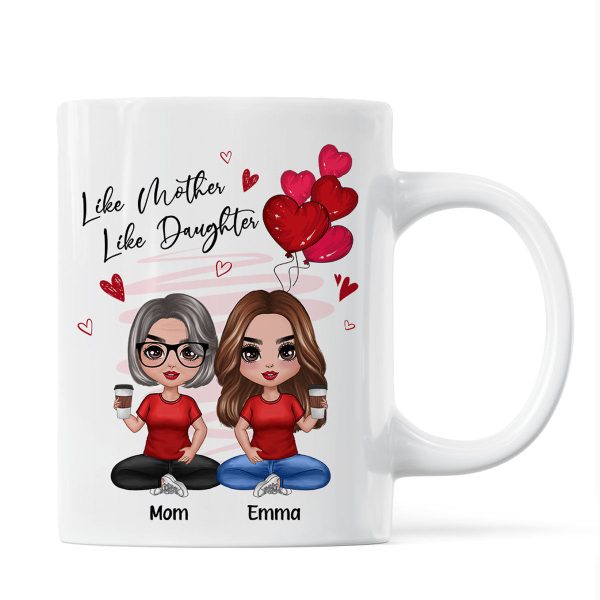 Red Hearts Like Mother Like Daughters Doll Mom And Daughters Sitting Gift For Mom Daughters Personalized Mug Red Hearts Like Mother Like Daughters Doll Mom And Daughters Sitting Gift For Mom Daughters Personalized Mug