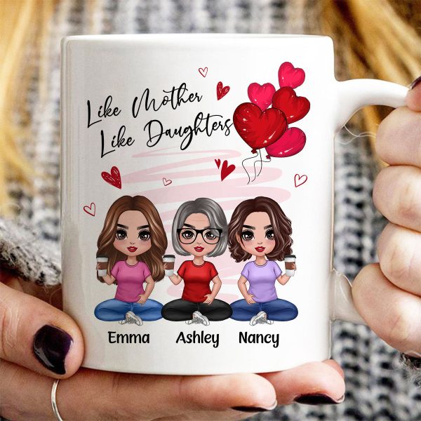 Red Hearts Like Mother Like Daughters Doll Mom And Daughters Sitting Gift For Mom Daughters Personalized Mug Red Hearts Like Mother Like Daughters Doll Mom And Daughters Sitting Gift For Mom Daughters Personalized Mug