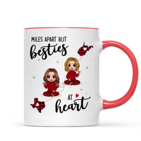 Red Plaid Long Distance Doll Besties Personalized Mug
