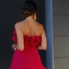 Red Ruffled Pleated Strapless Mini Dress
