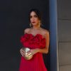 Red Ruffled Pleated Strapless Mini Dress