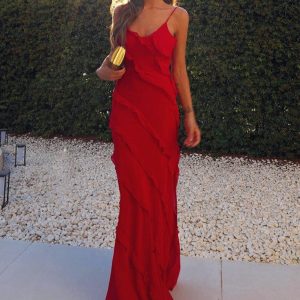 Red Ruffles Maxi Dress