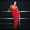 Red Strap Feather Slit Trim Midi Dress Red Strap Feather Slit Trim Midi Dress
